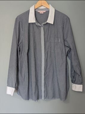 Addition Elle Womens Striped Button-Up Shirt White Collar Dark Academia‎